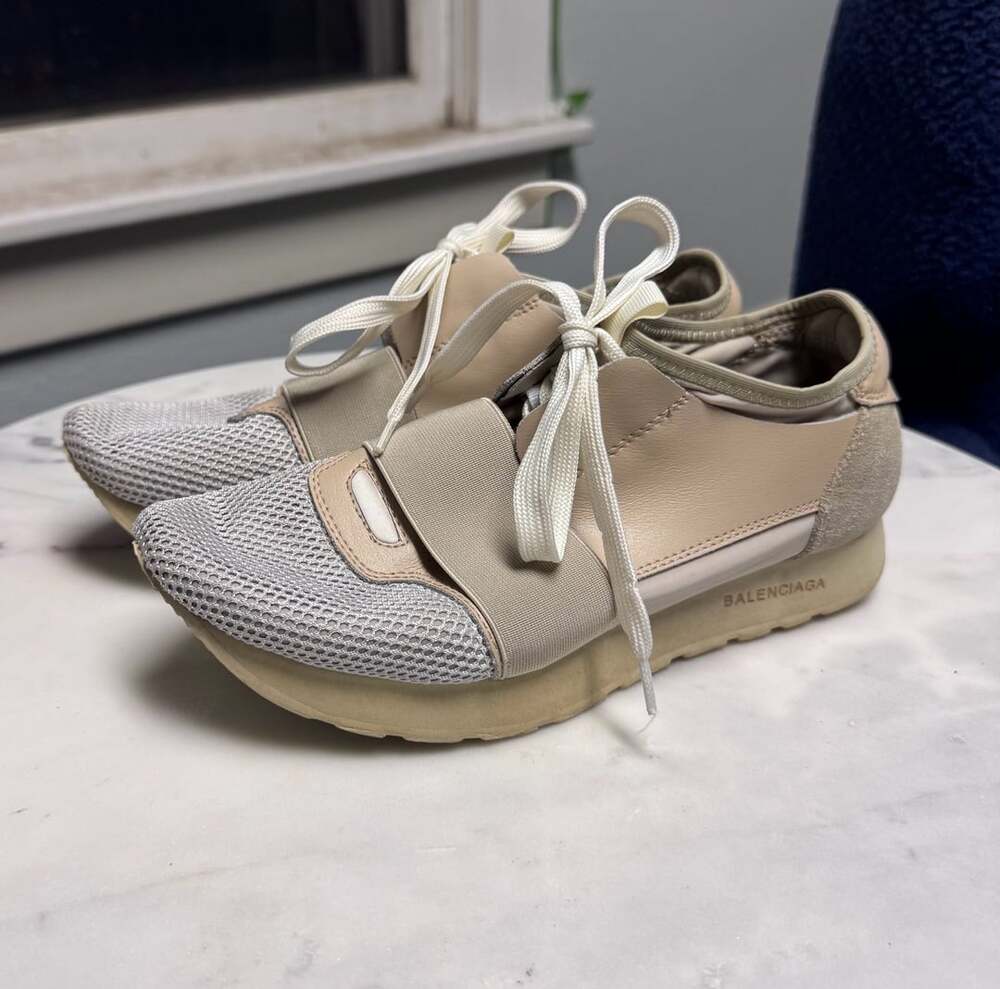 Balenciaga Race Runner Shoes Sneakers Cream Nude White Size 38